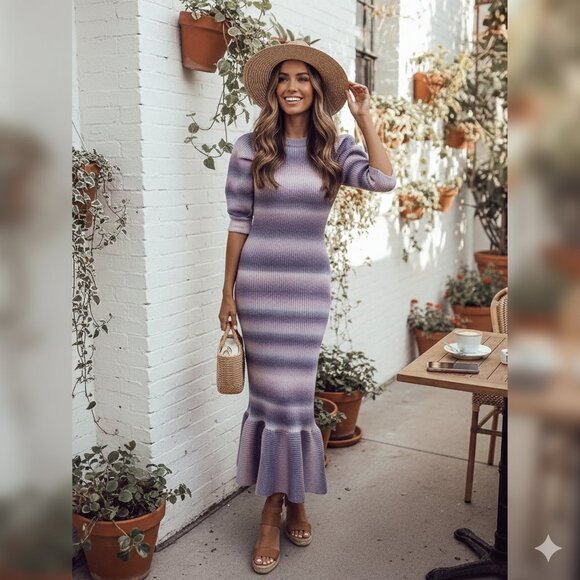 NWT En Saison Greer Ombre Knit Ruffle Hem Maxi Sweater Dress - Picture 1 of 7